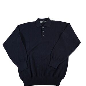 Cellinni Mens Dark Navy Blue 100% New Wool Long Sleeve Polo Sweater Size L
